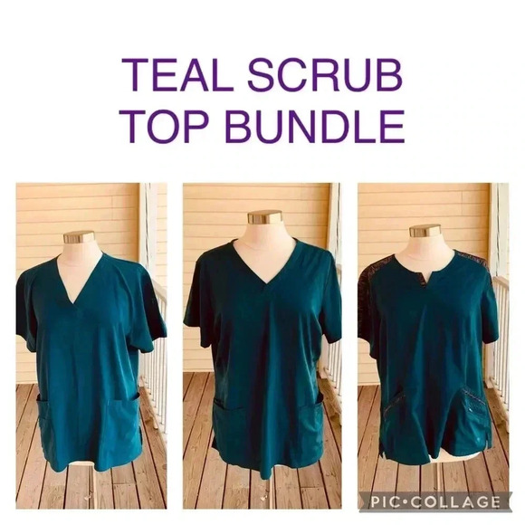 Carhartt, Healing Hands, Dickies Scrub Top Lot of 3 Size XL Teal Scrubs Bundle - Picture 1 of 11